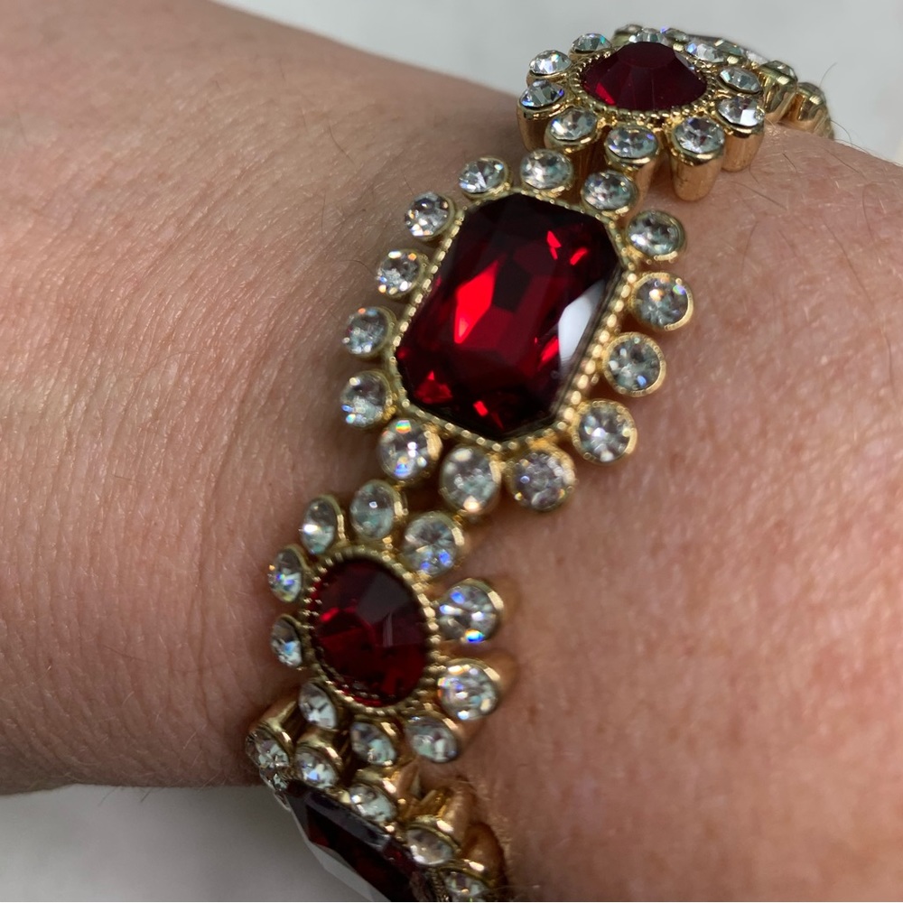 Lovely Ruby Red and Rhinestone Bracelet